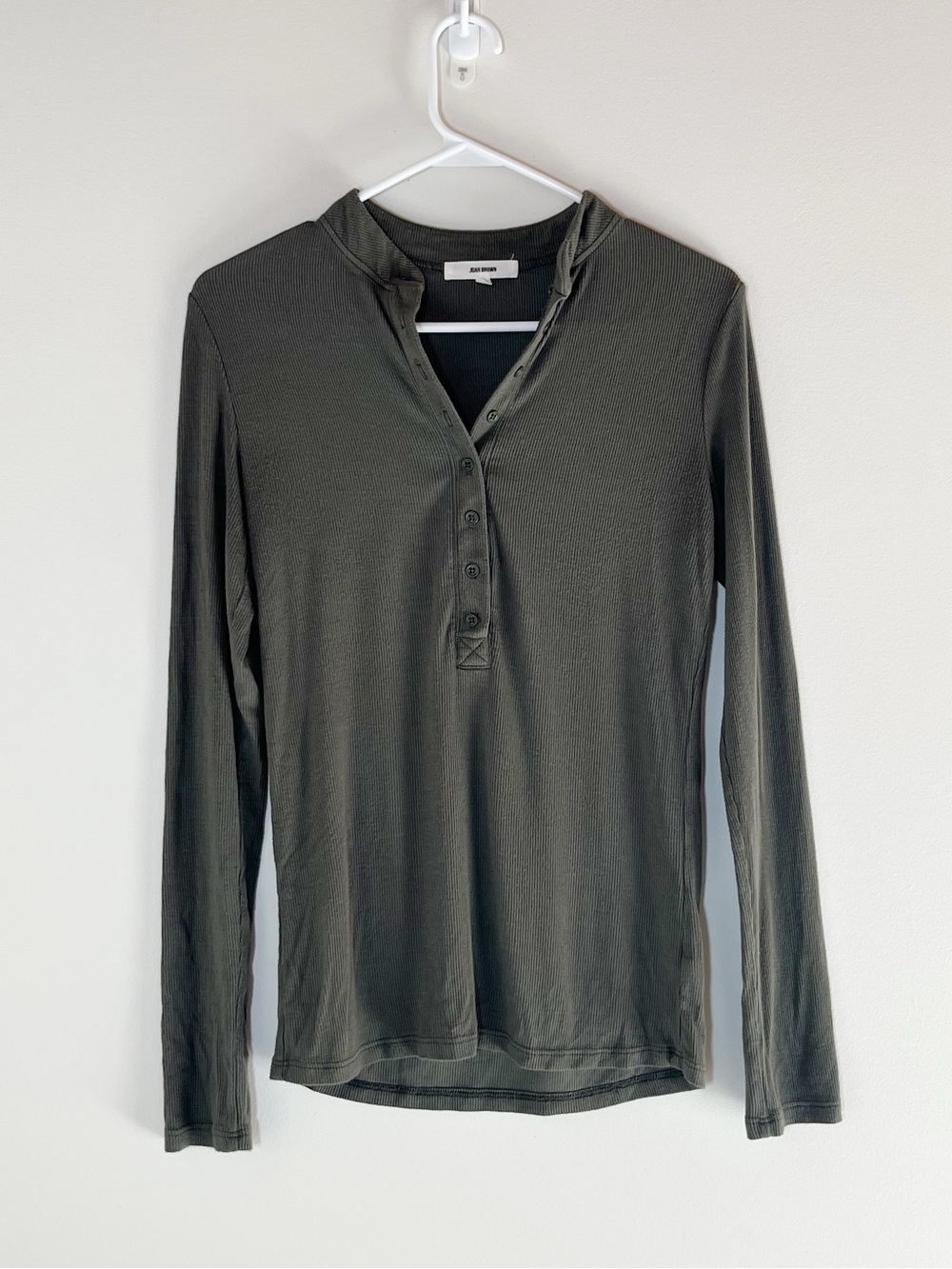 Joah Brown Long Sleeve Button Henley Top in Olive Green Sz Medium/Large - Picture 5 of 9